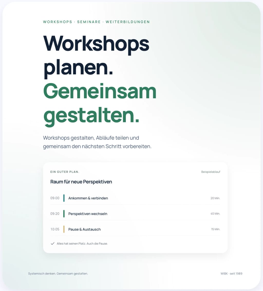 Planner-Entwurf eines Ablaufplans mit Zeiten und Programmpunkten für einen Workshop